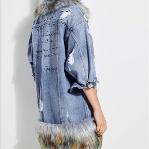 GUESS Faux-Fur Trim Longline Denim Jacket